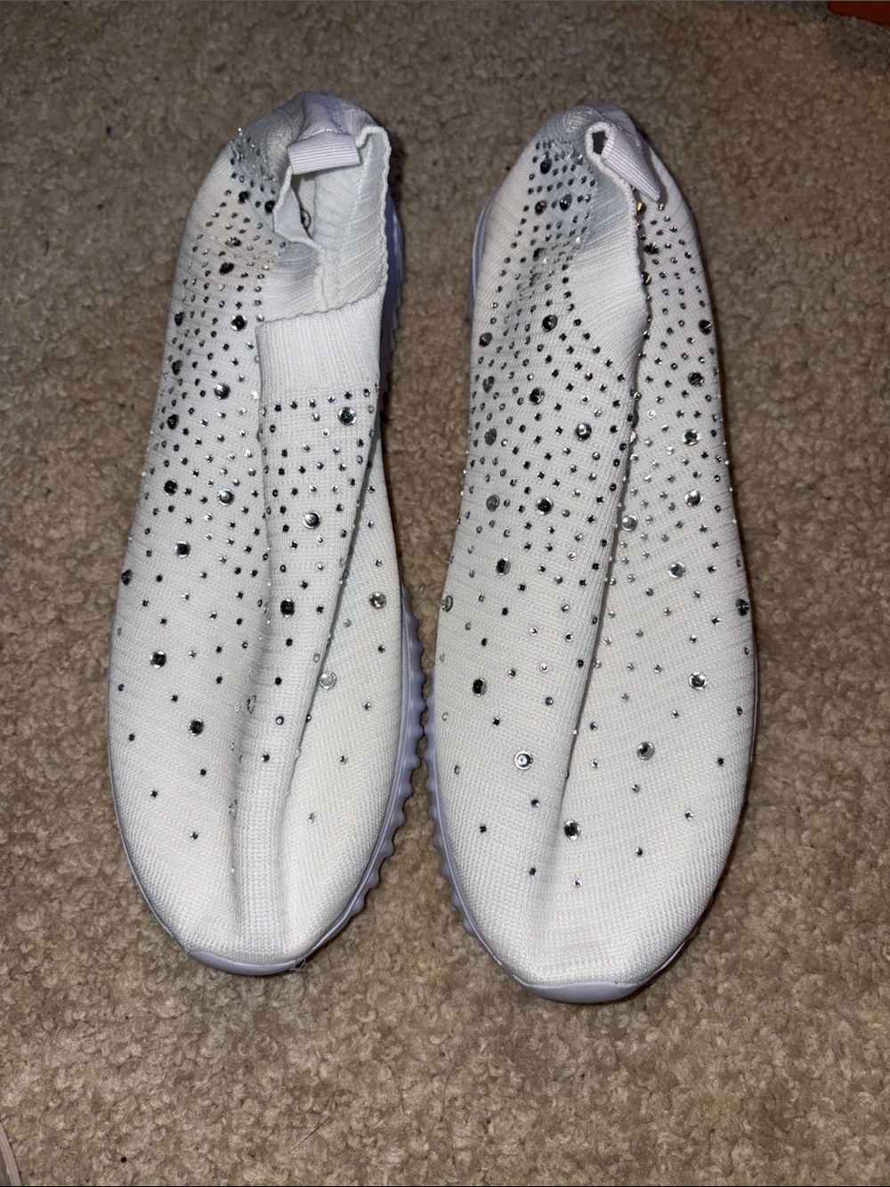White Crystal-Studded Slip-On Women's Sneakers